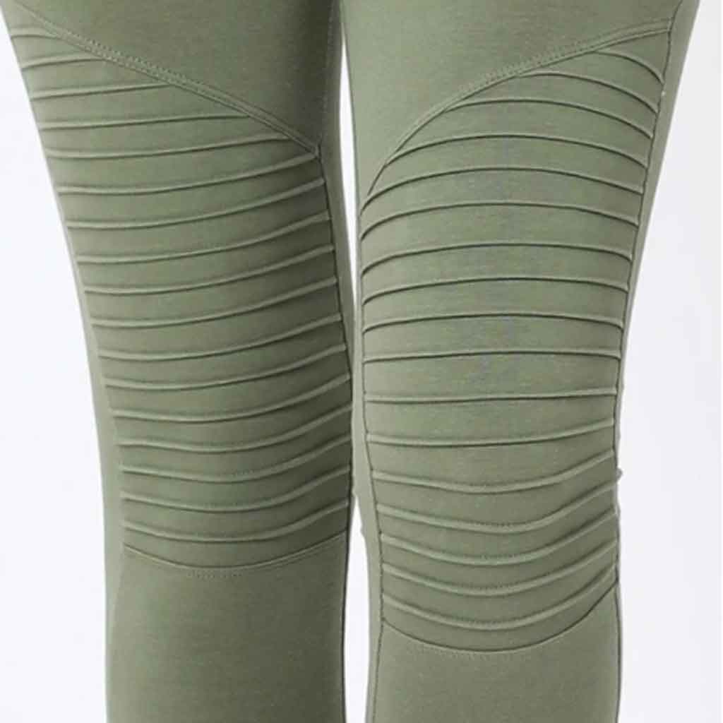Army Green Brushed Wide Waistband Moto Leggings – Infinity Lace
