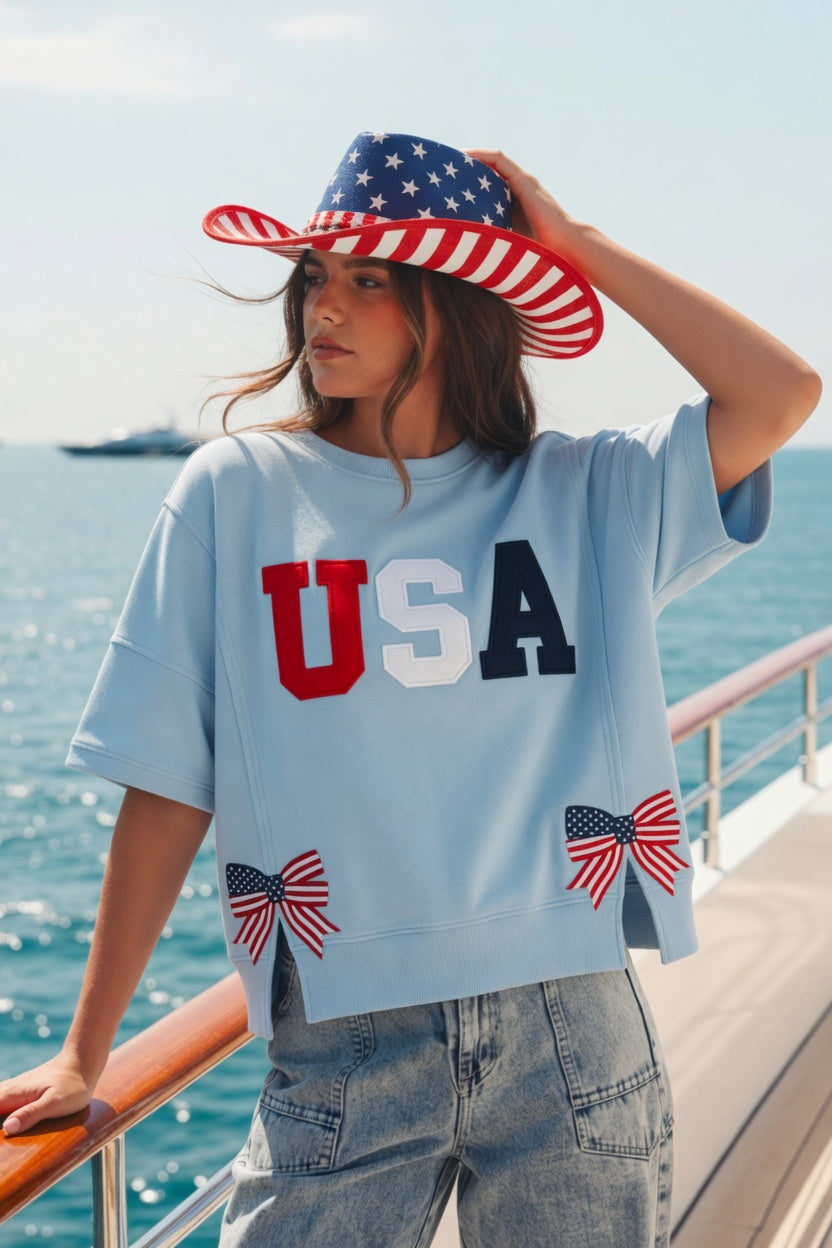 USA & Bows Pullover Top