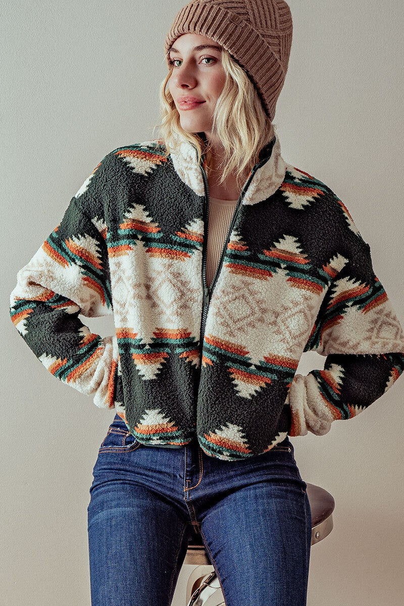 Aztec Print Crop Jacket