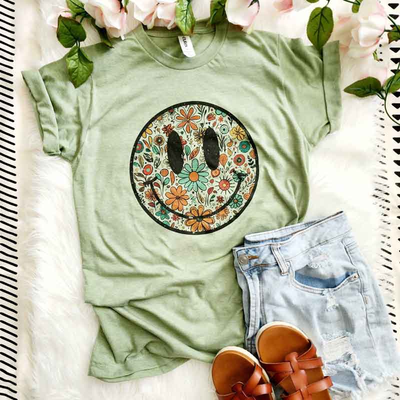 BOHO Floral Smiley Face Tee | DISCONTINUED