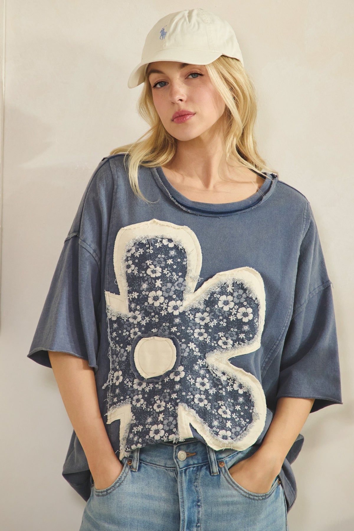 Denim Hue Flower Top