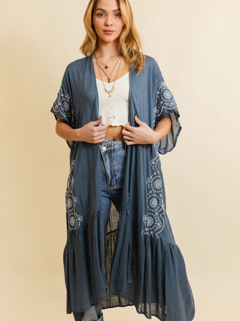 Boho Embroidered Longline Kimono