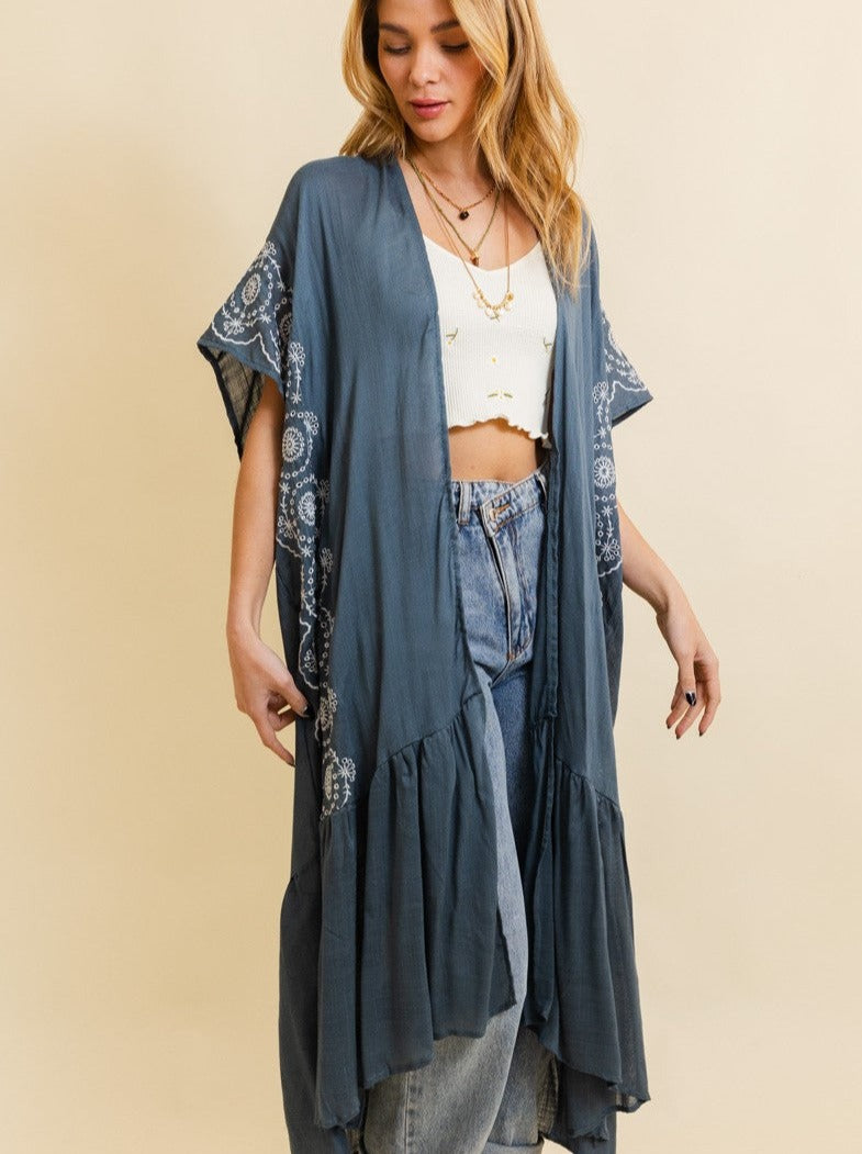 Boho Embroidered Longline Kimono