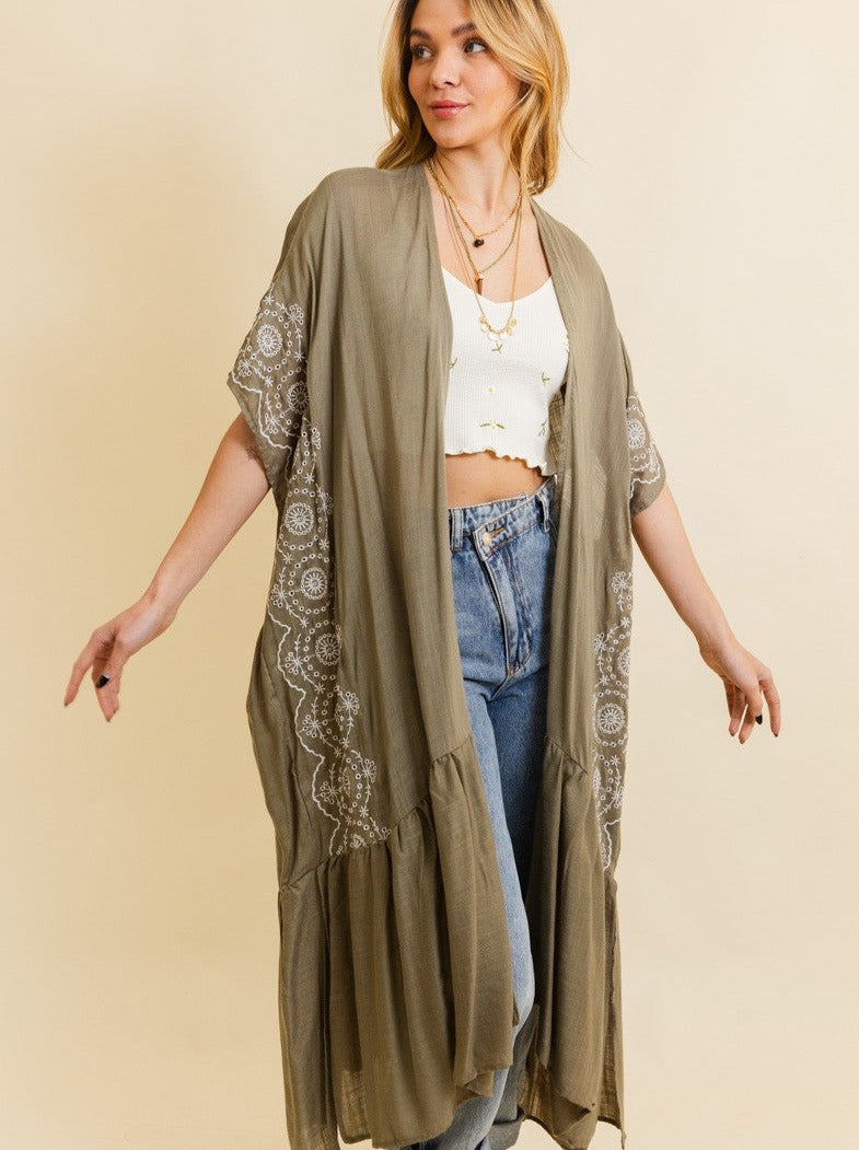 Boho Embroidered Longline Kimono