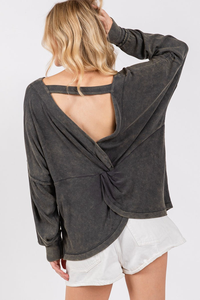 Twist Open Back Long Sleeve Top