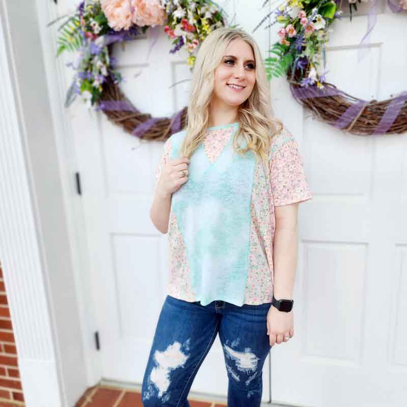 Mint Pastel Color Block Top