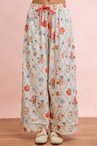 Denim Floral Print Pants