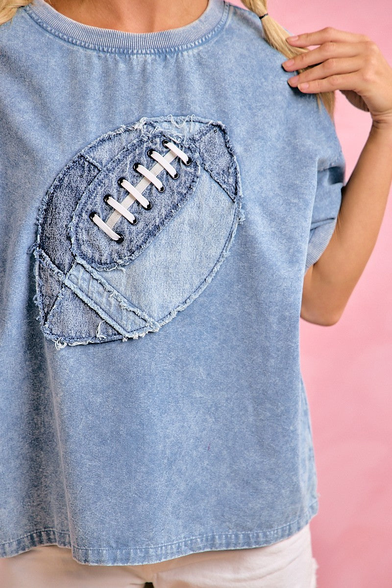 Denim Retro Football Tee