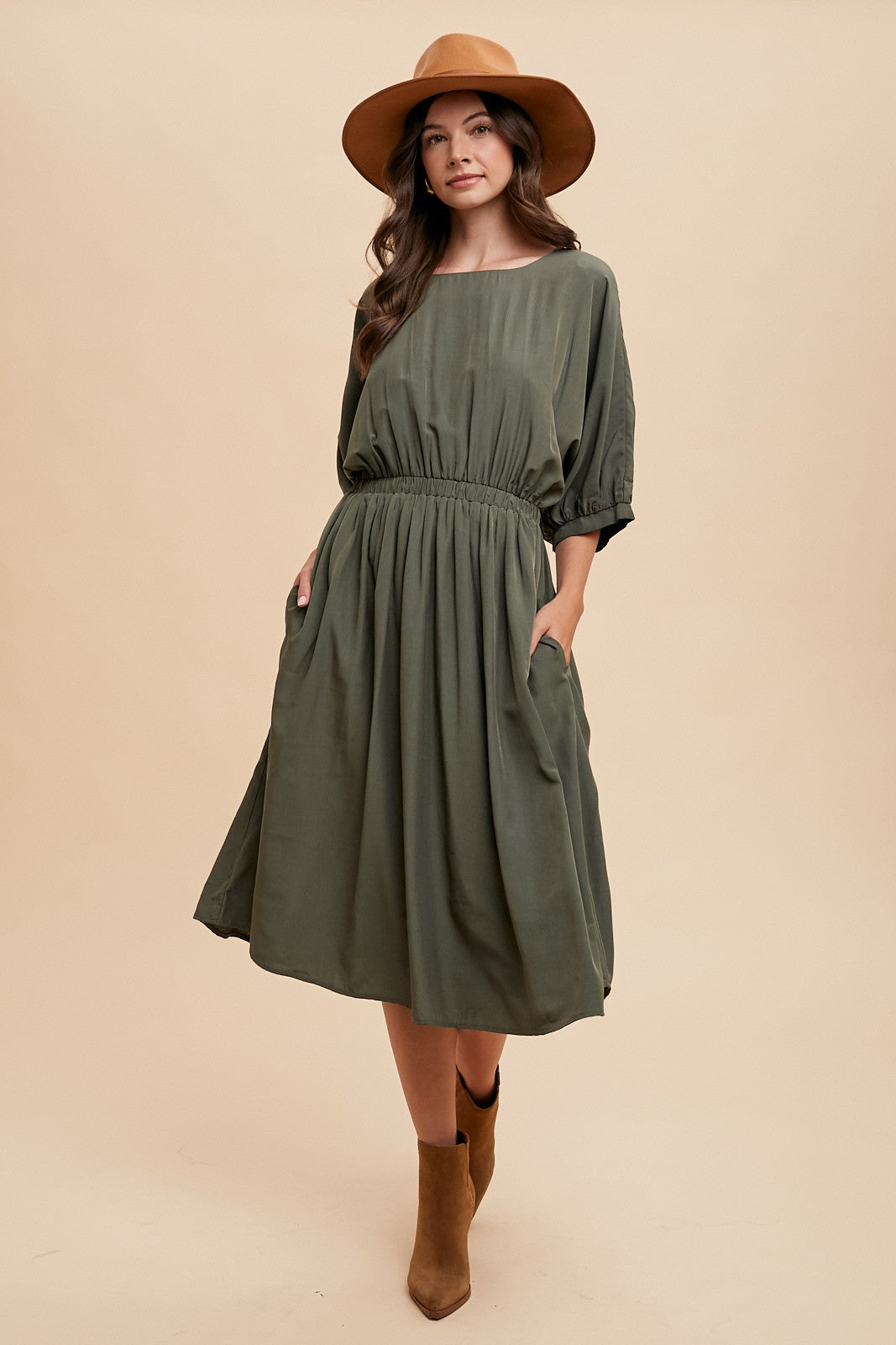 Olive Dolman Sleeve Dress