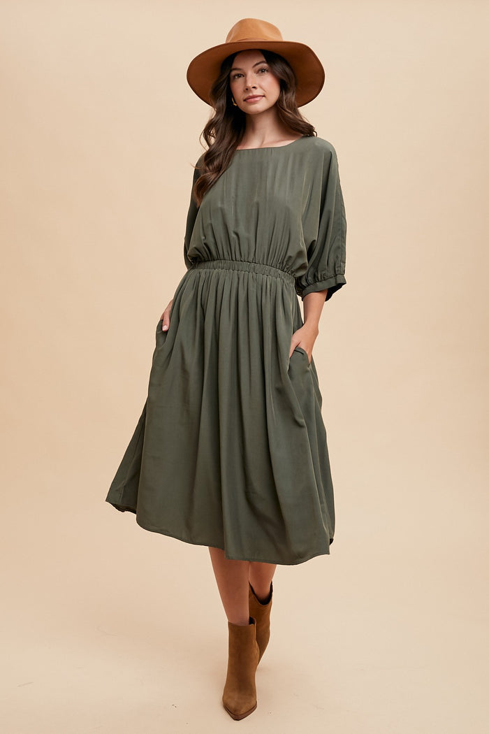 Olive Dolman Sleeve Dress