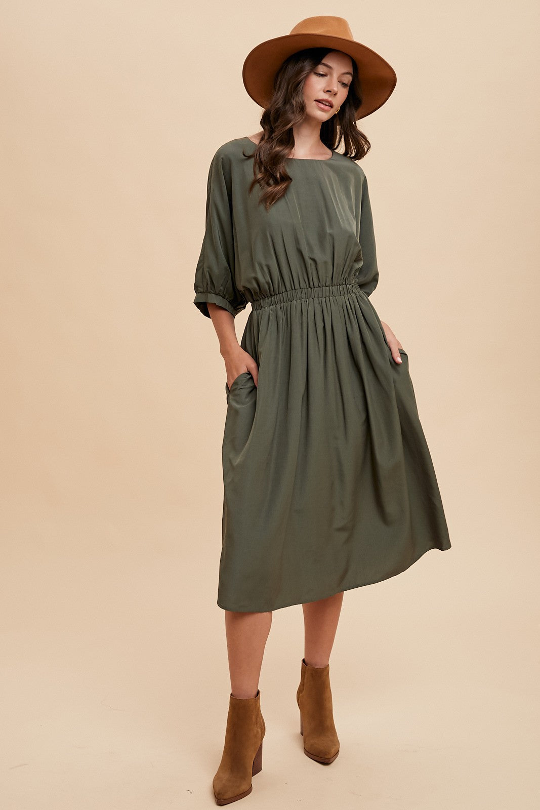 Olive Dolman Sleeve Dress