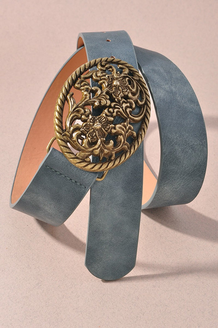Floral Oval Buckle Western Belt