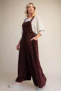 Floral Printed Corduroy Overalls