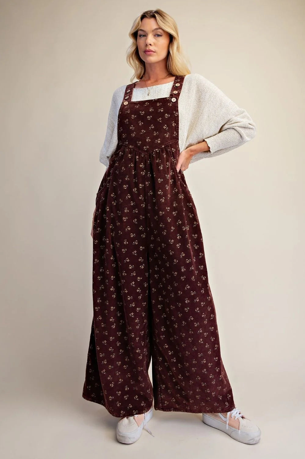 Floral Printed Corduroy Overalls