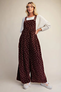 Floral Printed Corduroy Overalls