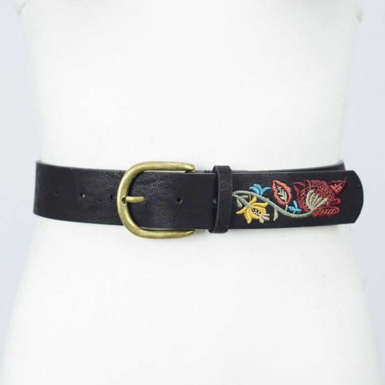 Flower Embroidered Statement Belt