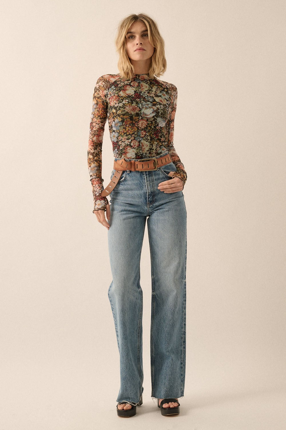 Floral Semi-Sheer Mesh Top