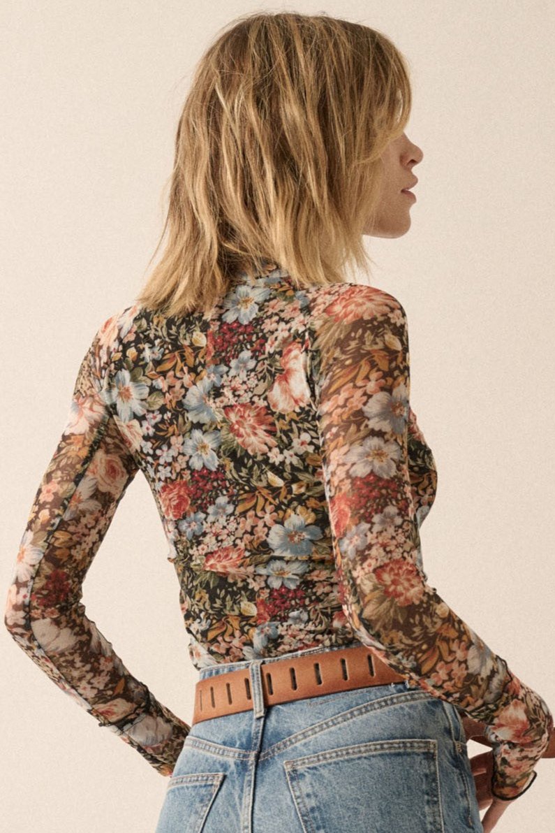 Floral Semi-Sheer Mesh Top