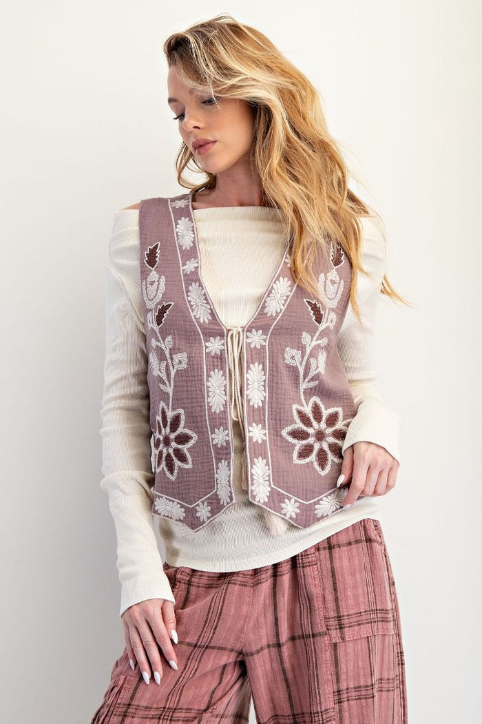 Floral Embroidery Vest