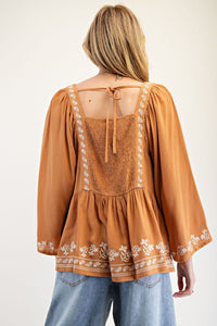 Fall Florals Embroidered Top