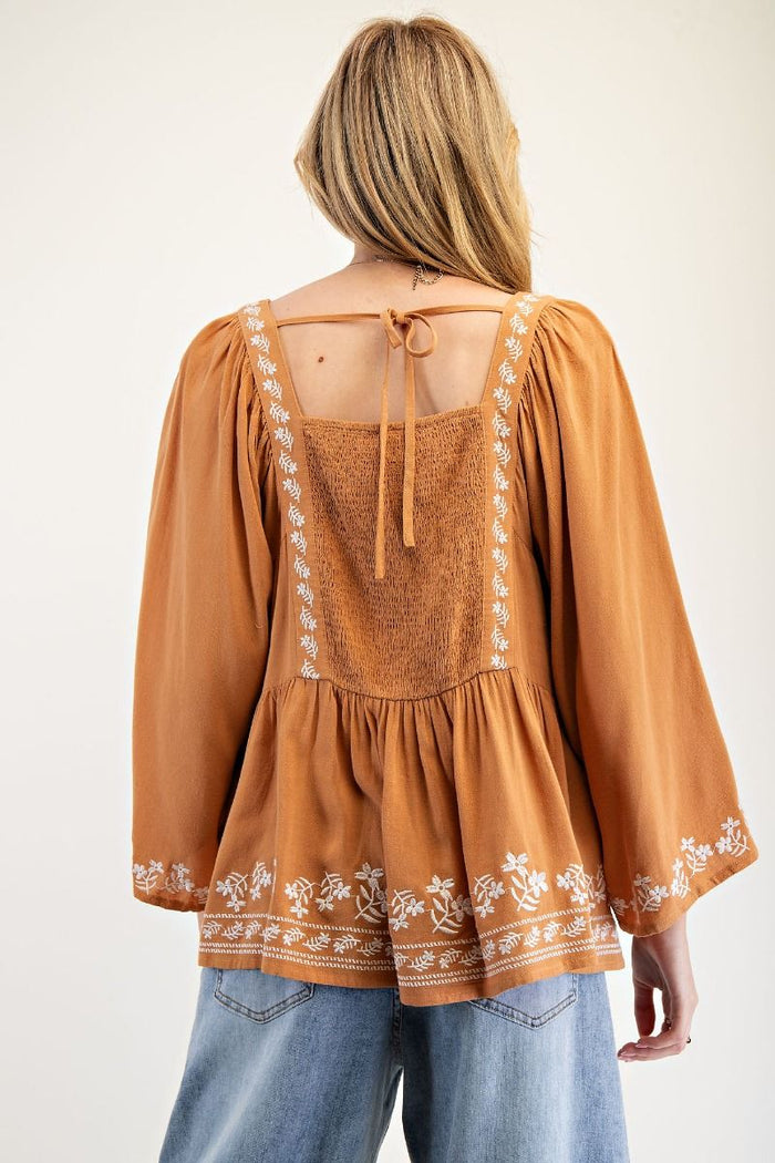 Fall Florals Embroidered Top