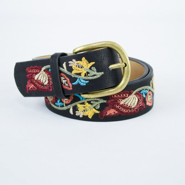 Flower Embroidered Statement Belt