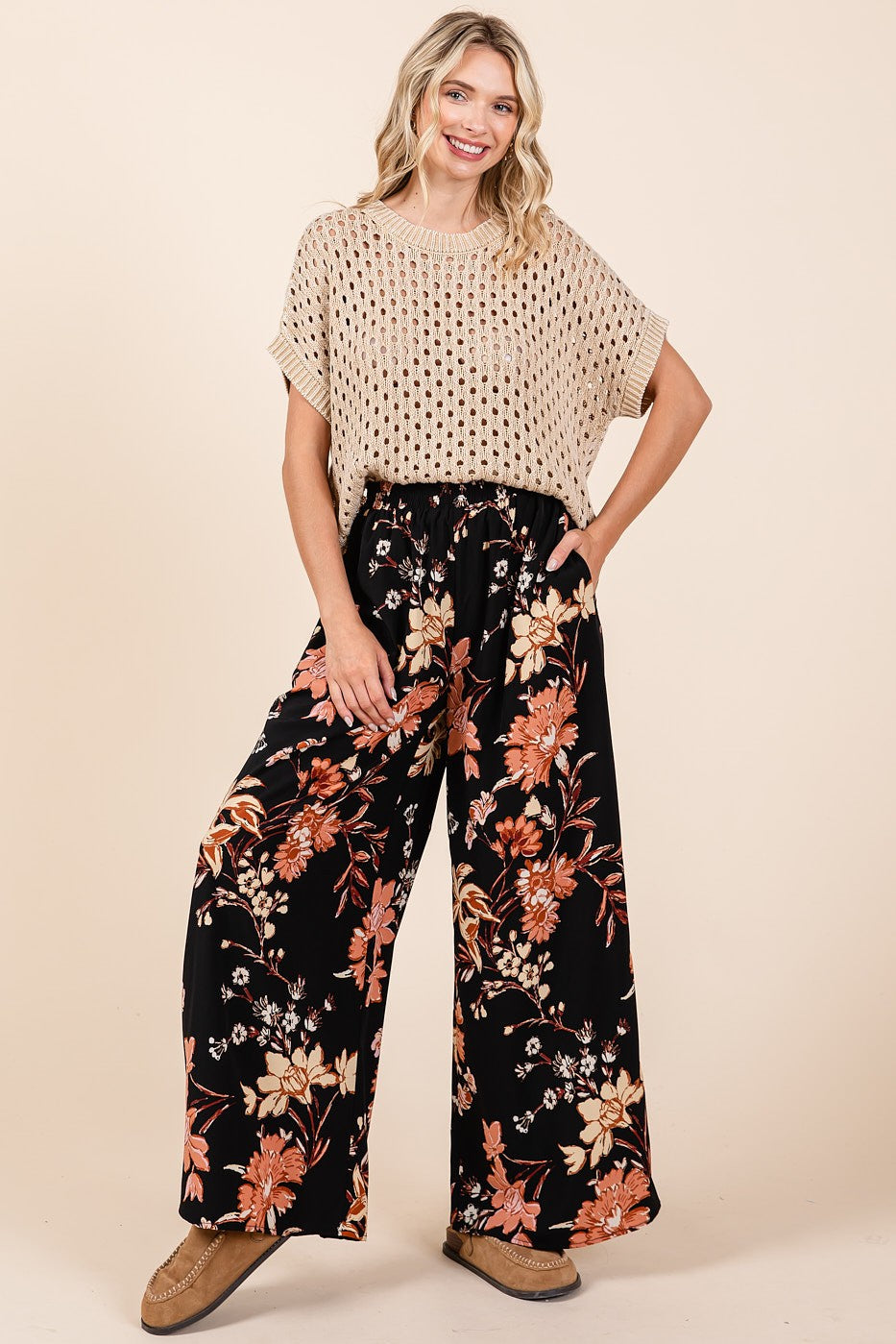 Flower Print Wide Leg Pants