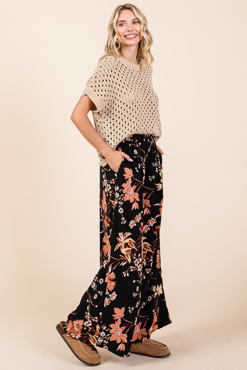 Flower Print Wide Leg Pants