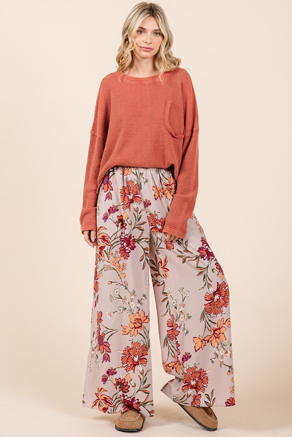 Flower Print Wide Leg Pants