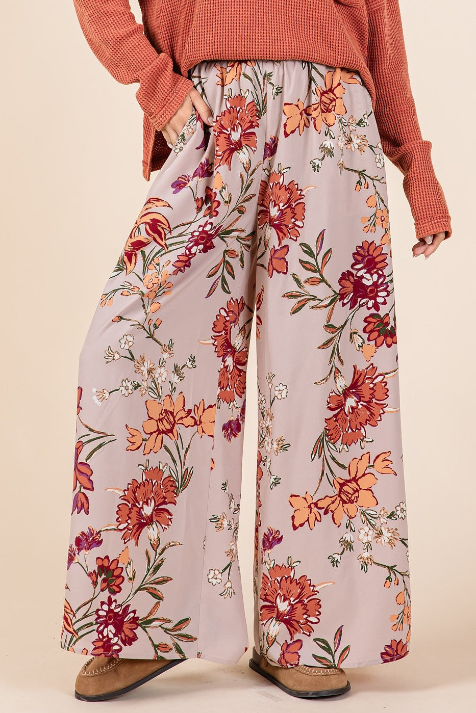 Flower Print Wide Leg Pants