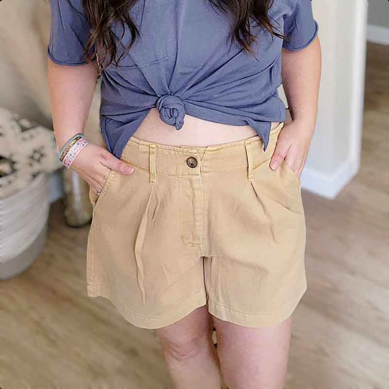 Garment Dyed High Waist Shorts