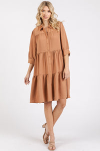 Tiered Button Shirt Dress
