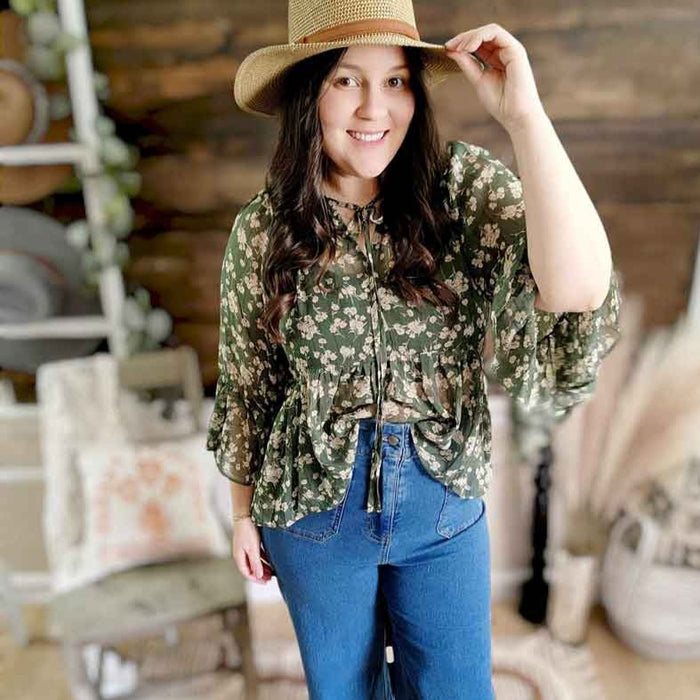 Floral Print Sheer Blouse