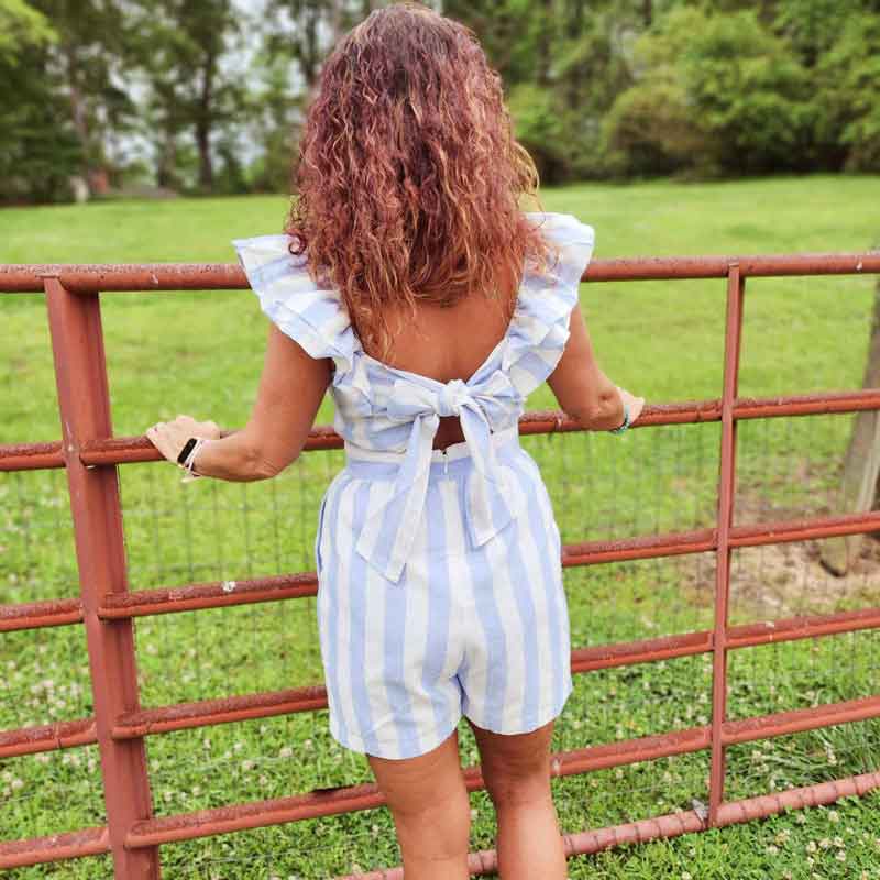 Hailee Ruffle Striped Romper