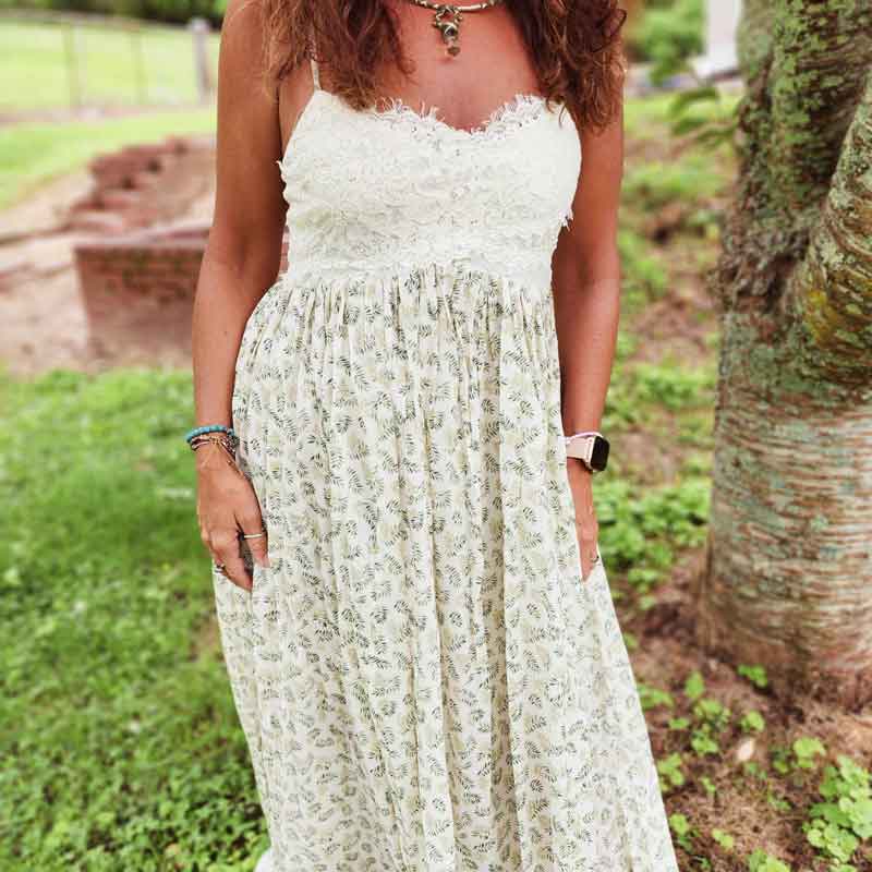 Lace Contrast Maxi Dress