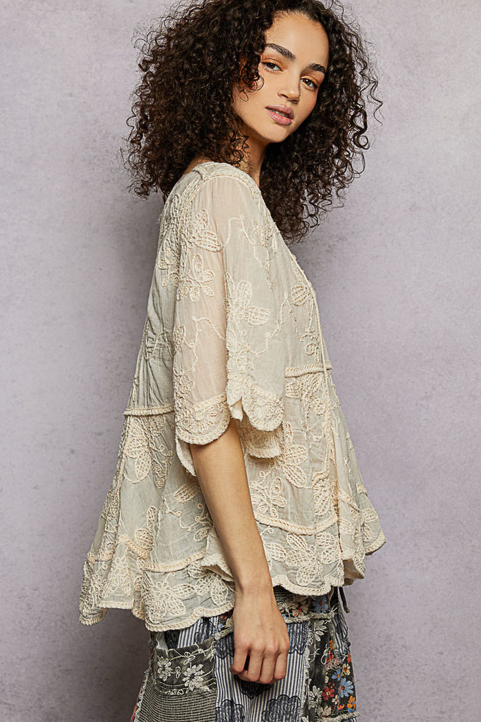 Vintage Lace Tassel Top