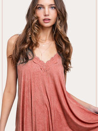 Washed Lace Trim Sleeveless Top
