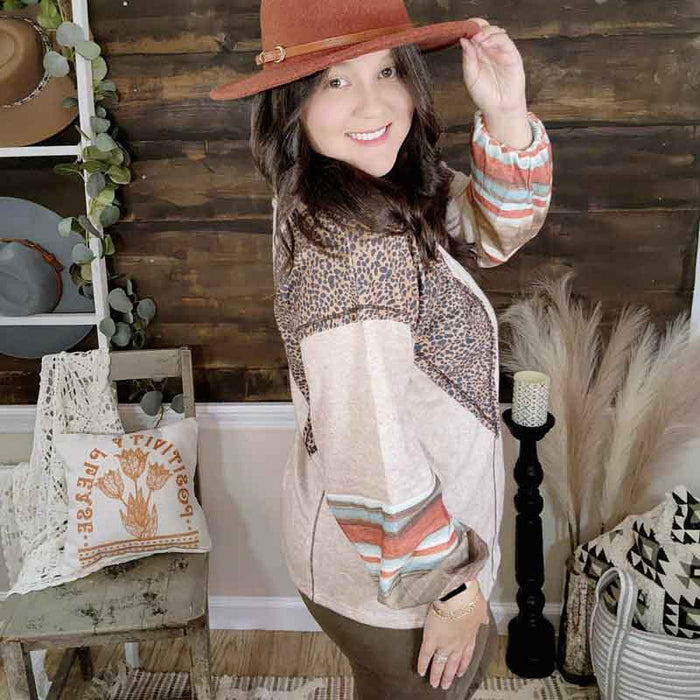 Melange Leopard Color Block Top