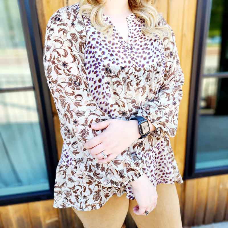 Mixed Print Chiffon Blouse