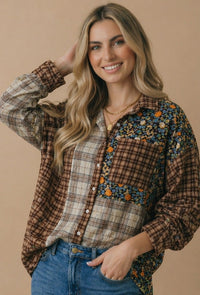 Mixed Print Plaid Top