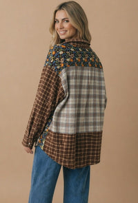 Mixed Print Plaid Top