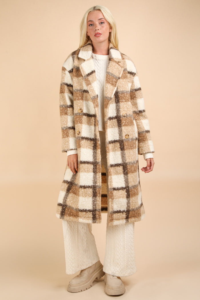 Oversized Fuzzy Plaid Long Coat