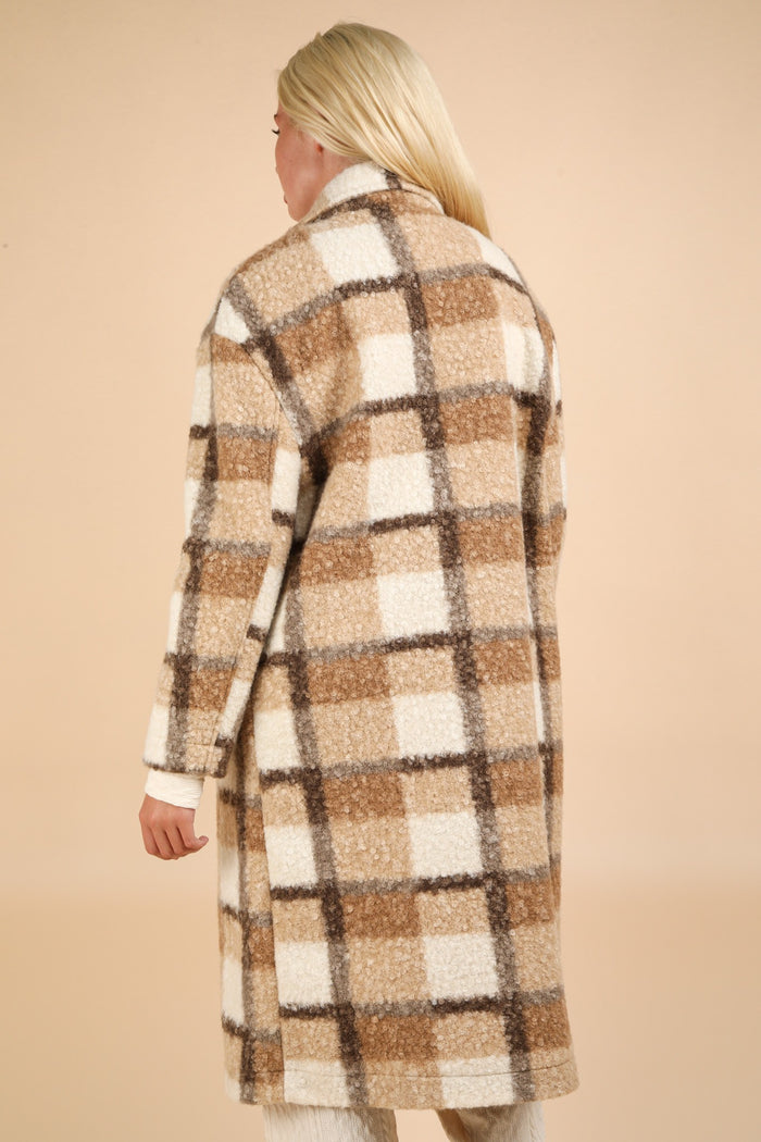 Oversized Fuzzy Plaid Long Coat