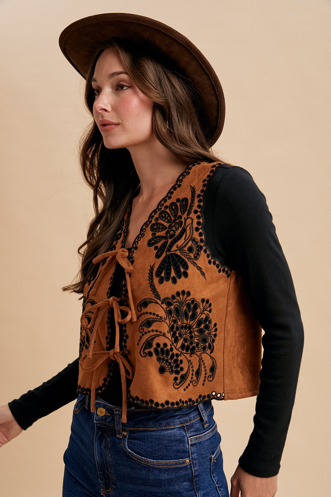 Vintage Crochet Suede Vest