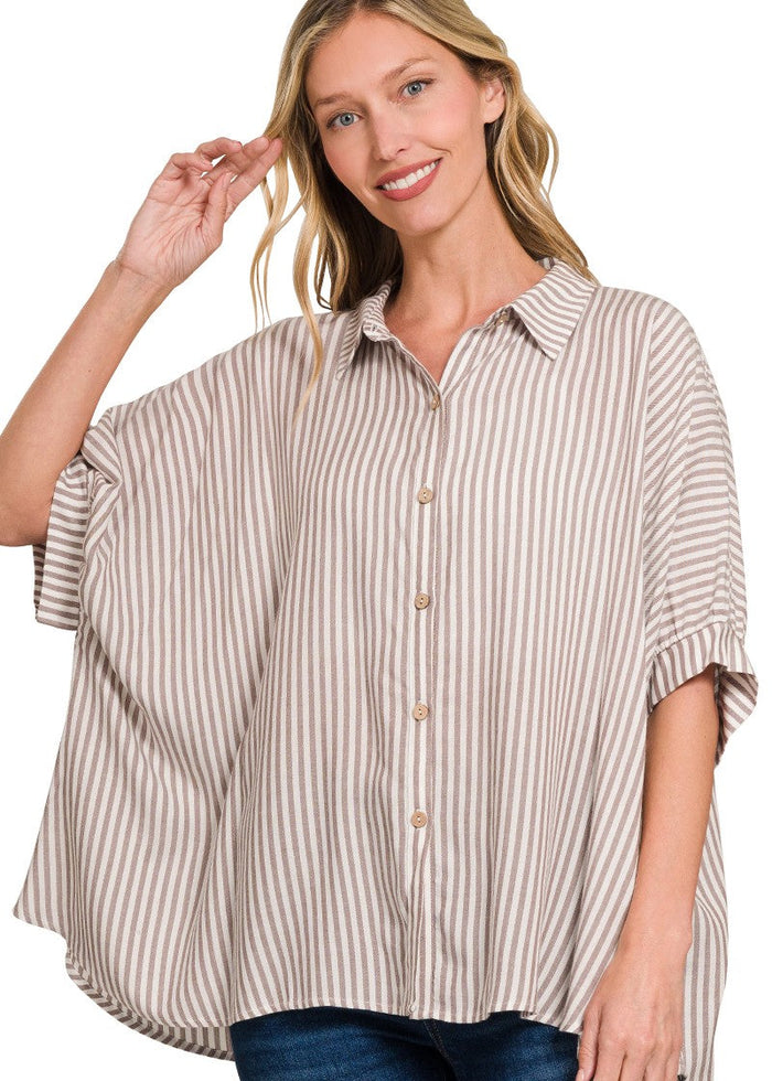 Striped Flowy Button Top
