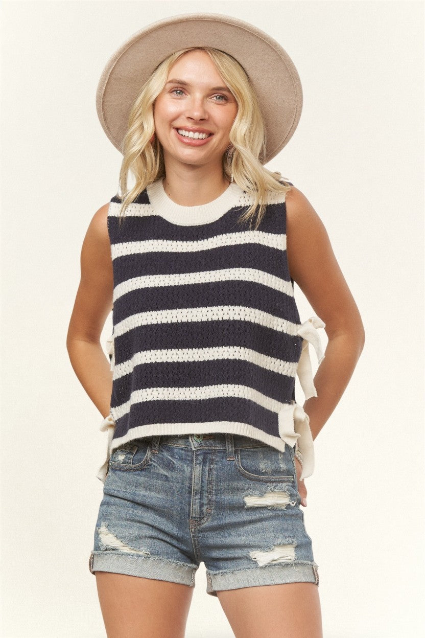 Stripe Crochet Bow Top