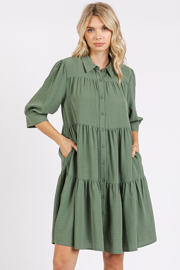 Tiered Button Shirt Dress