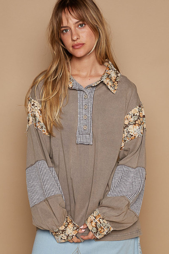 POL Floral Print Contrast Pullover