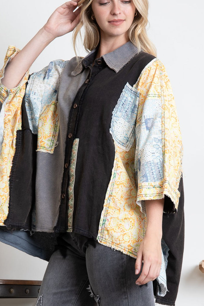 Patchwork Button Front Top