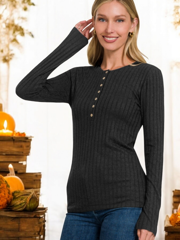 Long Sleeve Button Front Top